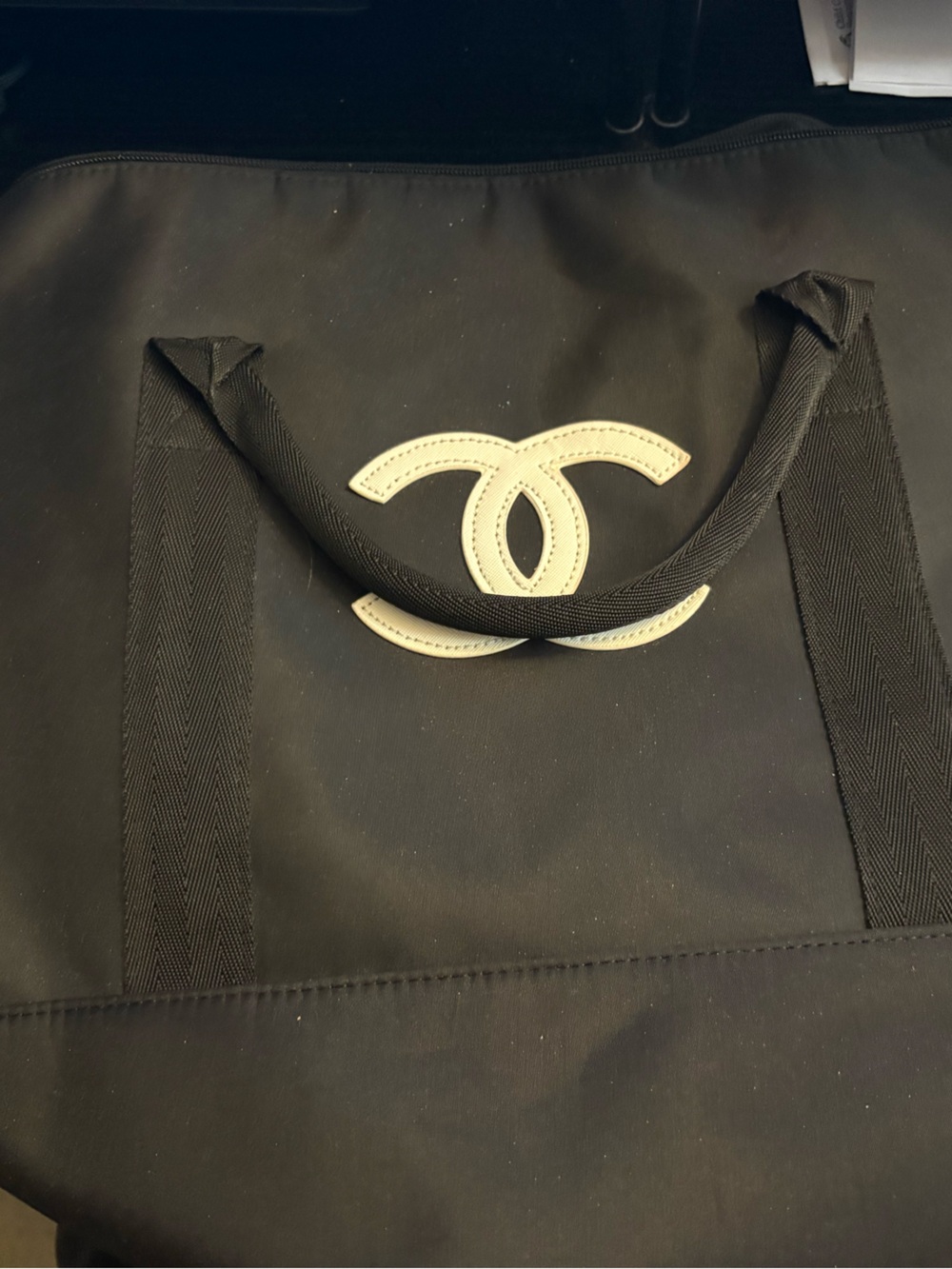 Black Tote with White Interlocking Logo - Picture 2 of 4